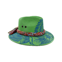 Carmen Hand Painted Hat - Green with Blue Birds - Josephine Alexander Collective