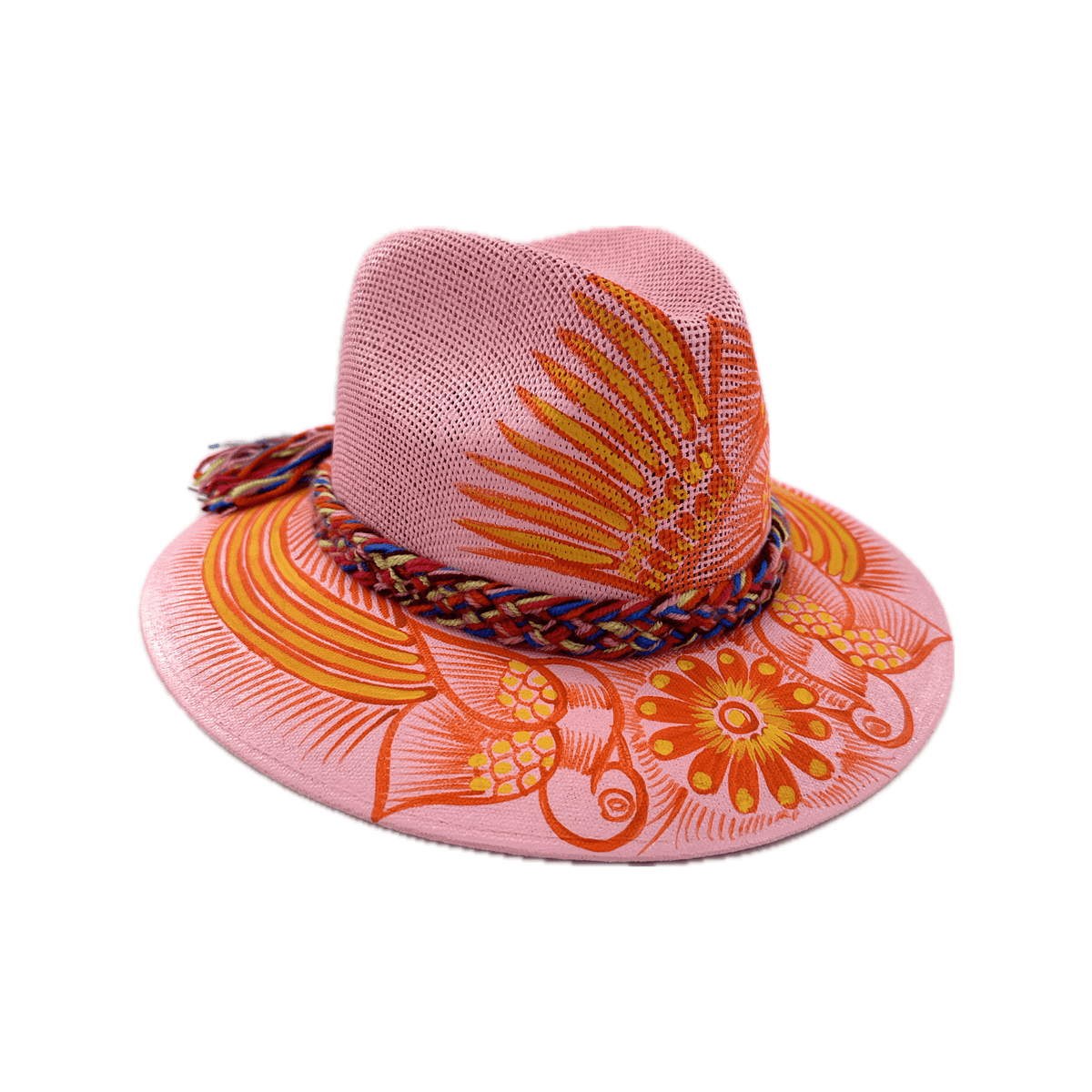 Carmen Hand Painted Hat - Light Pink with Orange Bird 3 - Josephine Alexander Collective
