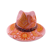 Carmen Hand Painted Hat - Light Pink with Orange Bird 3 - Josephine Alexander Collective
