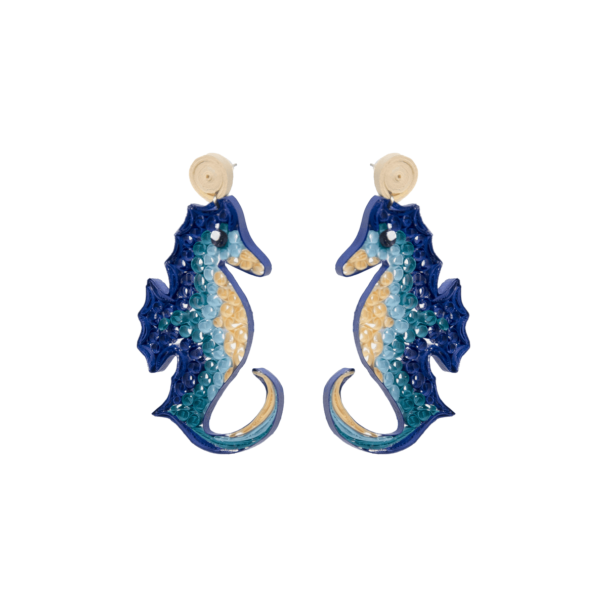 Bahama Blue Seahorse Quilled Earrings - Josephine Alexander Collective