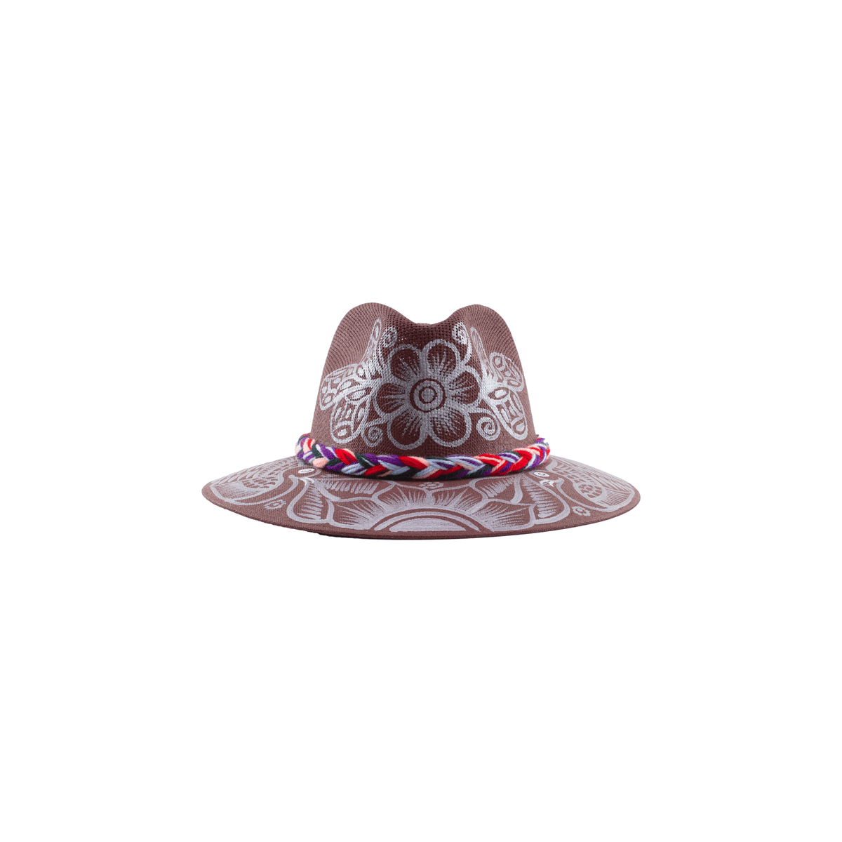 Carmen Hand - painted Hat - Burgundy and Silver - Josephine Alexander Collective
