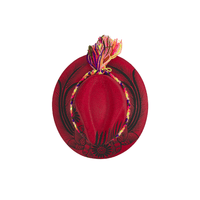 Carmen Hand - Painted Hat - Dark Red and Black Birds 3 - Josephine Alexander Collective