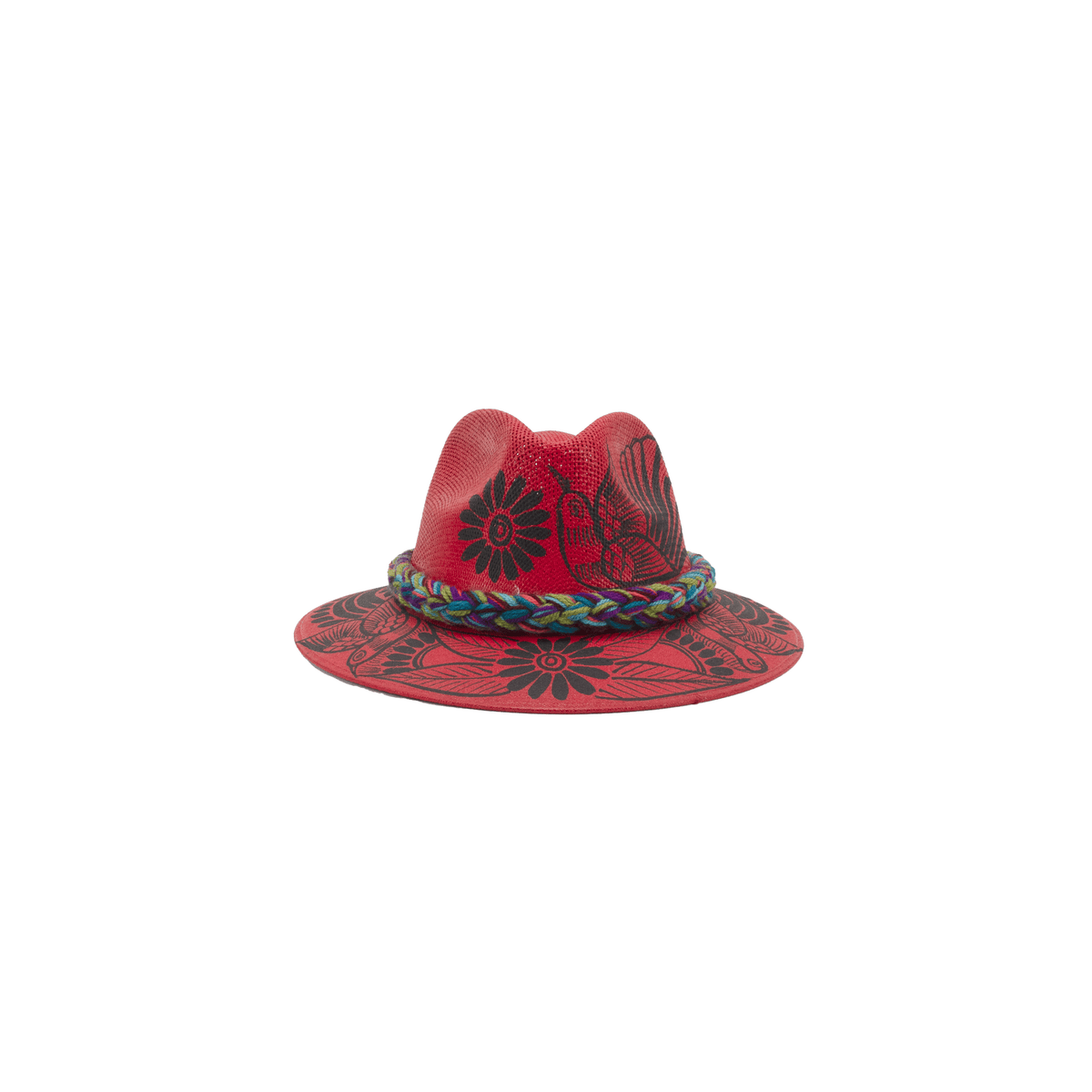 Carmen Hand - Painted Hat - Red and Black Birds 2 - Josephine Alexander Collective
