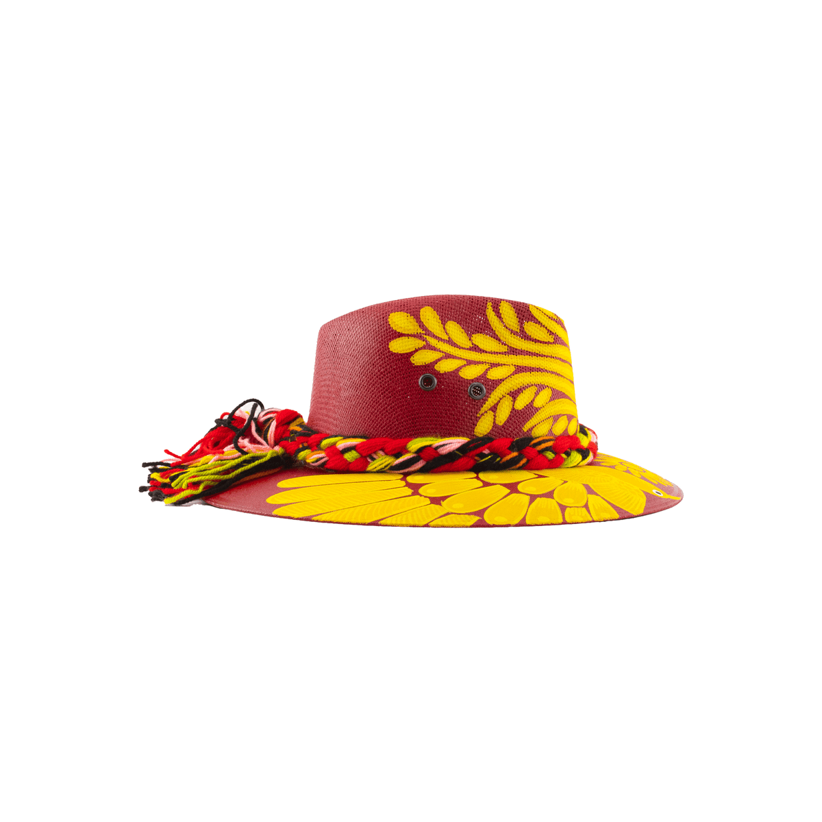 Carmen Hand - Painted Hat - Red and Yellow Birds - Josephine Alexander Collective