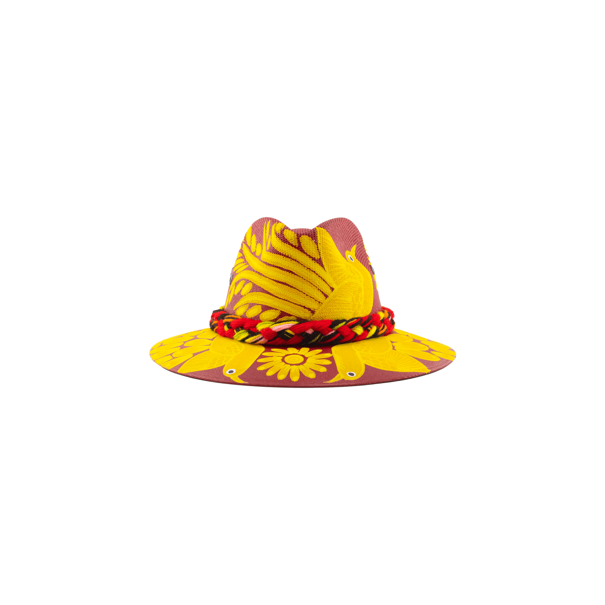 Carmen Hand - Painted Hat - Red and Yellow Birds - Josephine Alexander Collective
