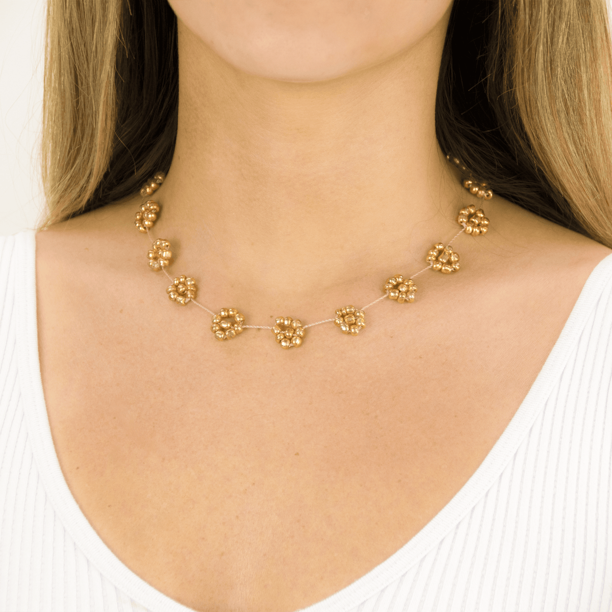 Large Daisy Chain Necklace Painted Gold Beads - Josephine Alexander Collective