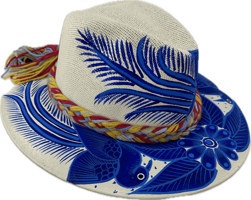 Carmen Hand Painted Hat - Cream with Blue Bird #3 - Josephine Alexander Collective