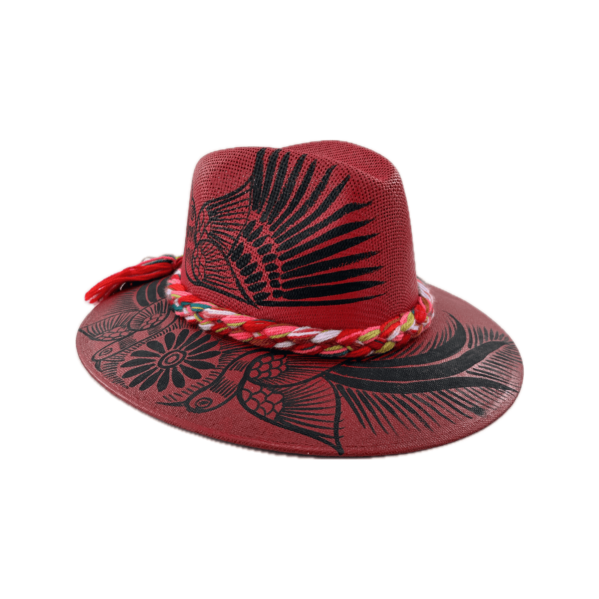 Carmen Hand- Painted Hat - Dark Red and Black Birds #1 - Josephine Alexander Collective