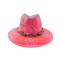 Carmen Hand Painted Hat - Pink with Hot Pink Bird #1 - Josephine Alexander Collective