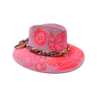 Carmen Hand Painted Hat - Pink with Hot Pink Bird #1 - Josephine Alexander Collective