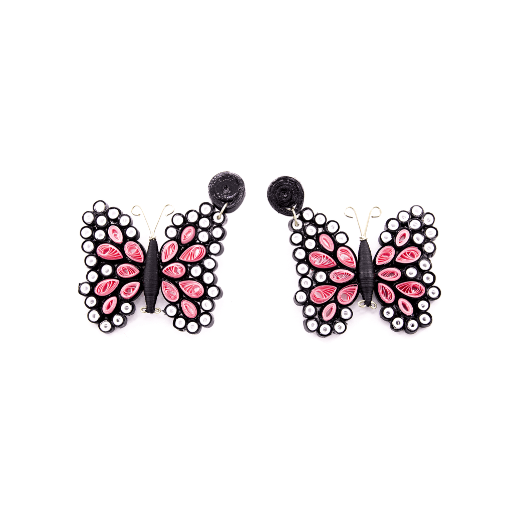 Quilled Butterfly Earrings in Pink - Josephine Alexander Collective