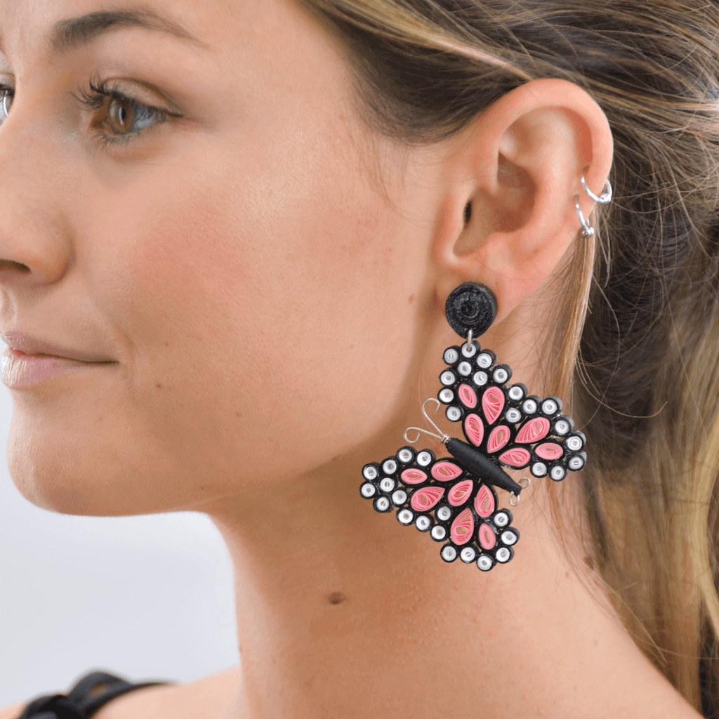 Quilled Butterfly Earrings in Pink - Josephine Alexander Collective