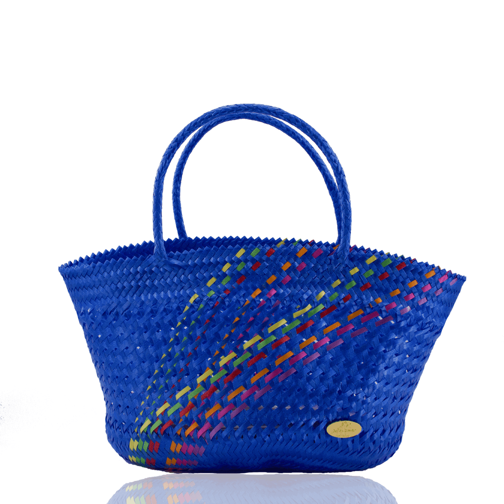 Amelia Basket Bag in Blue Splash of Rainbow - Josephine Alexander Collective