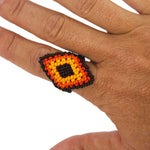 Beaded Diamond Ring in Royal Blue, Red, Orange, Yellow and Black - Josephine Alexander Collective