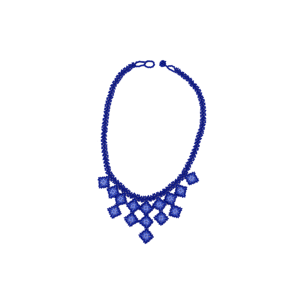 Beaded Tile Necklace in Blue - Josephine Alexander Collective