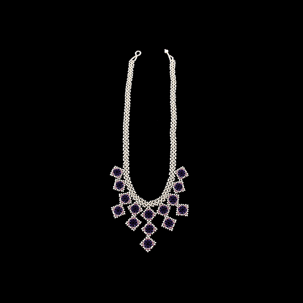 Beaded Tile Necklace in Ivory and Lilac - Josephine Alexander Collective