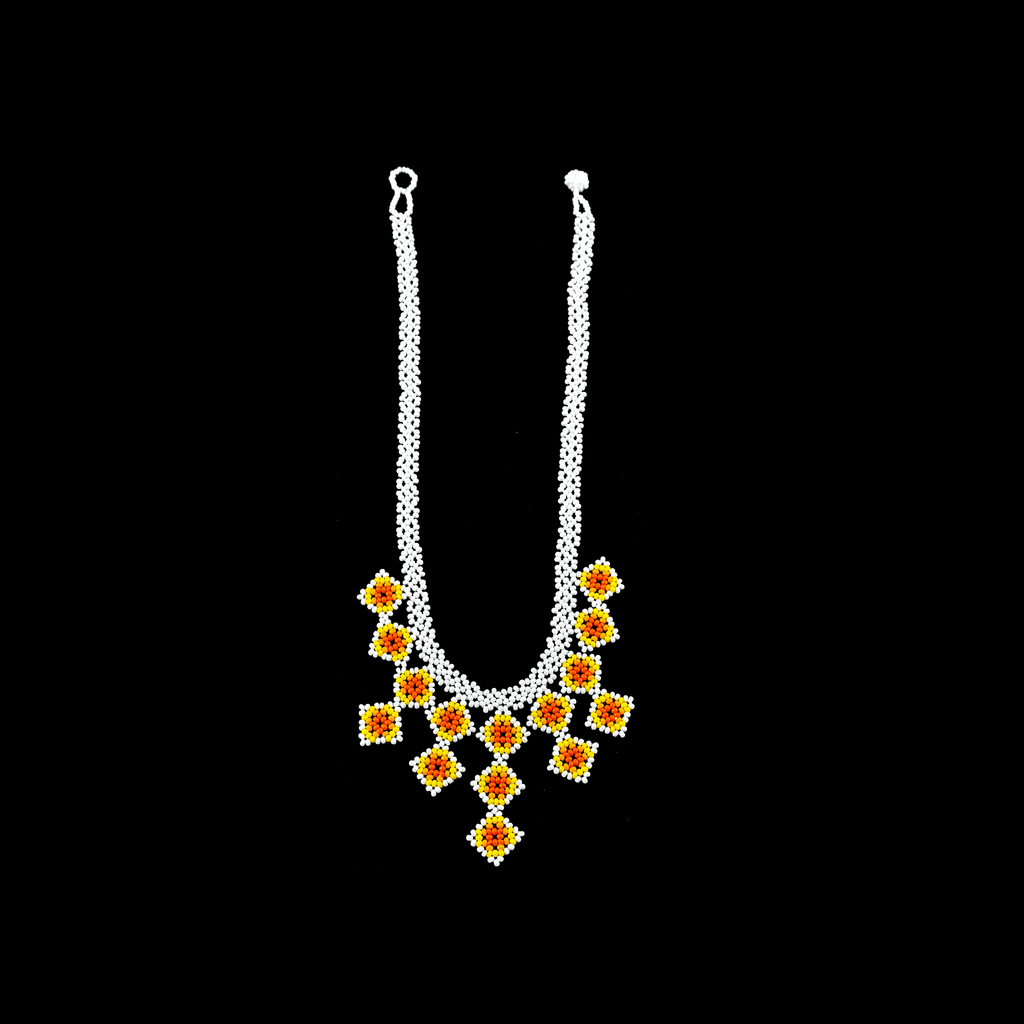 Beaded Tile Necklace in White and Yellow - Josephine Alexander Collective
