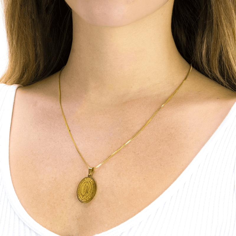 Golden Oval Lady Of Guadalupe Necklace - Josephine Alexander Collective