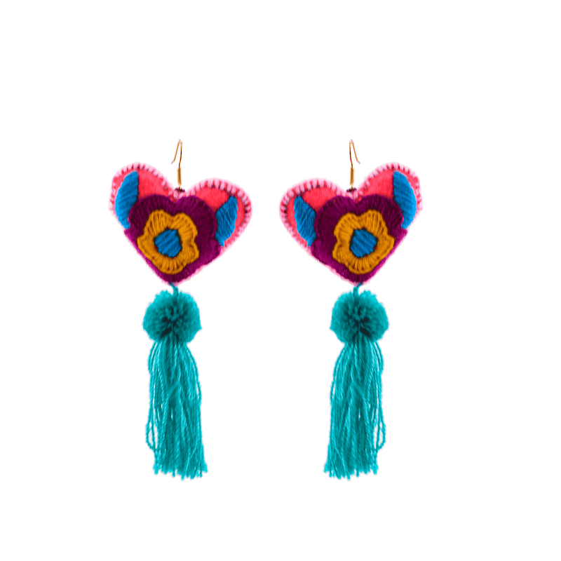 Heart Tassel Earrings in Hot Pink and Teal - Josephine Alexander Collective