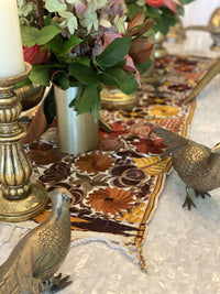 Embroidered Table Runner in Fall Hues- Black with Autumn Flowers #4 - Josephine Alexander Collective