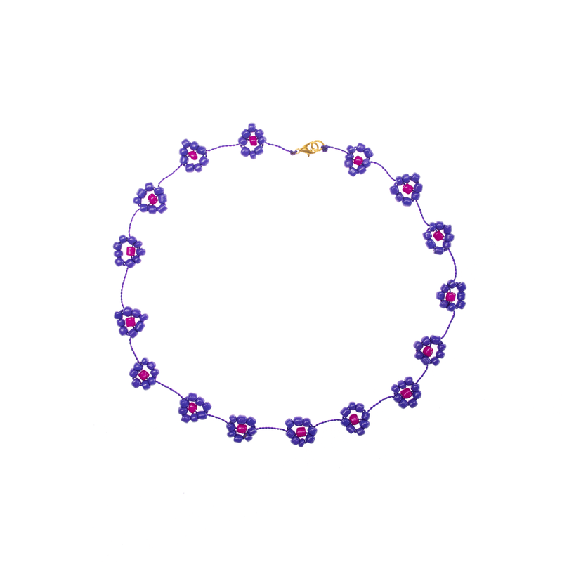 Large Daisy Chain Necklace Purple & Pink - Josephine Alexander Collective