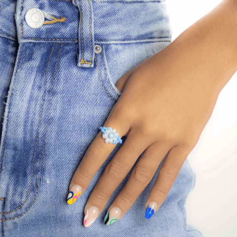 Large Daisy Ring in Blue and Pearl - Josephine Alexander Collective