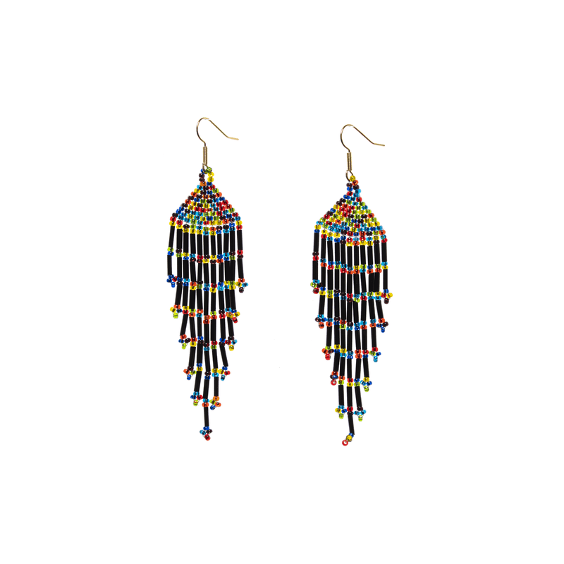 Long Fiesta Earrings in Rainbow and Black - Josephine Alexander Collective