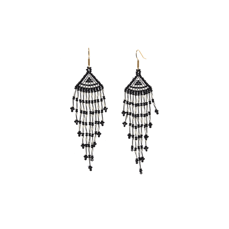 Long Fiesta Earrings in Black and  Clear - Josephine Alexander Collective