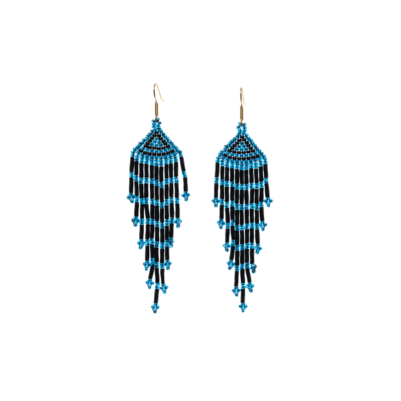 Long Fiesta Earrings in Blue and Black - Josephine Alexander Collective