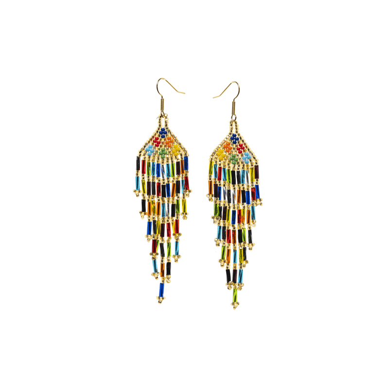 Long Fiesta Earrings in Gold and Rainbow - Josephine Alexander Collective