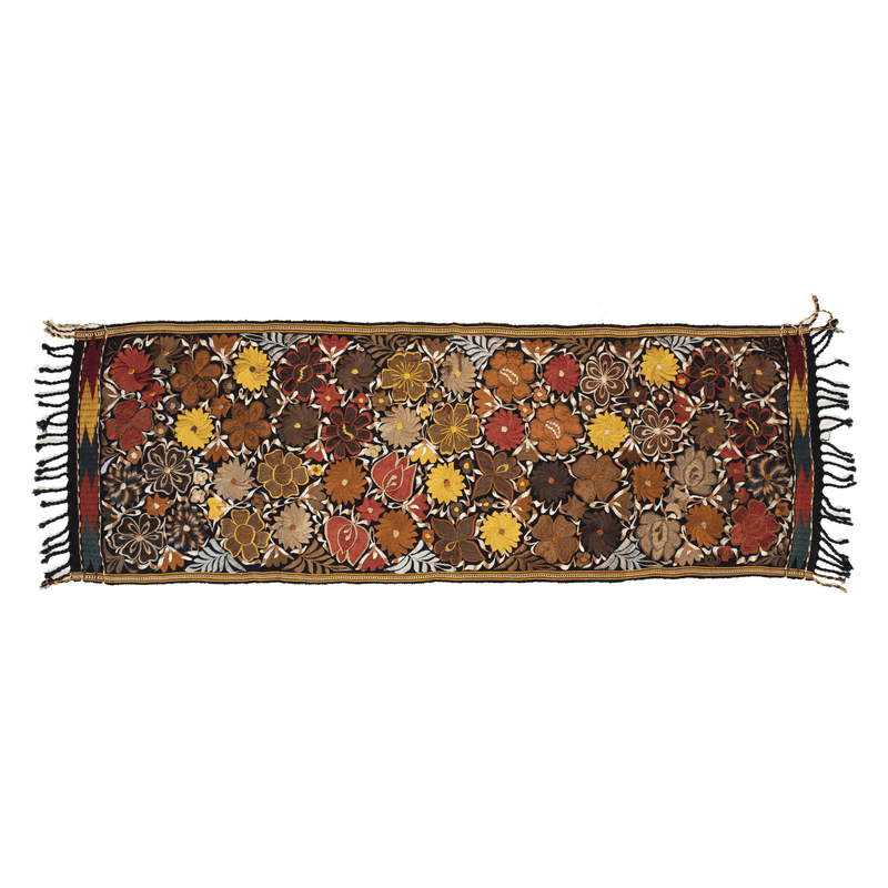 Embroidered Table Runner in Fall Hues- Black with Autumn Flowers #4 - Josephine Alexander Collective