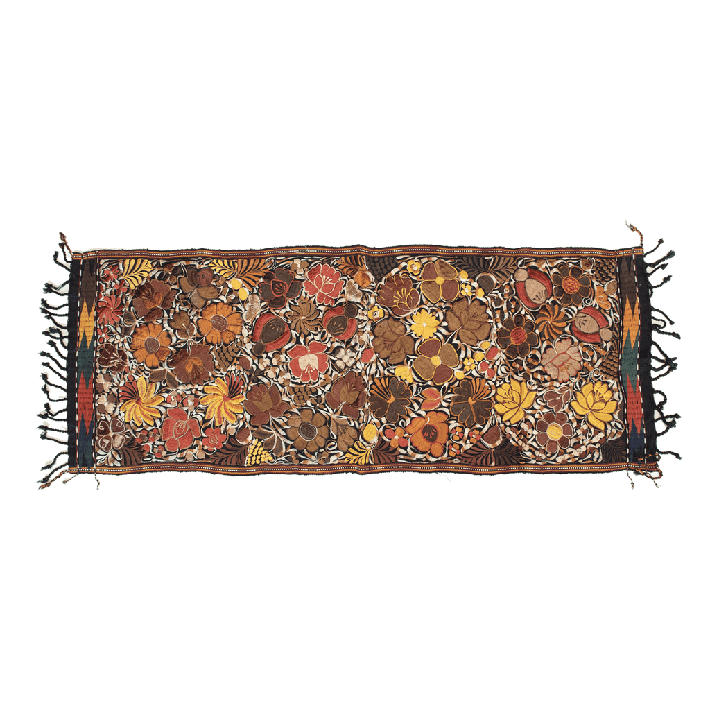 Embroidered Table Runner in Fall Hues- Black with Autumn Flowers #2 - Josephine Alexander Collective