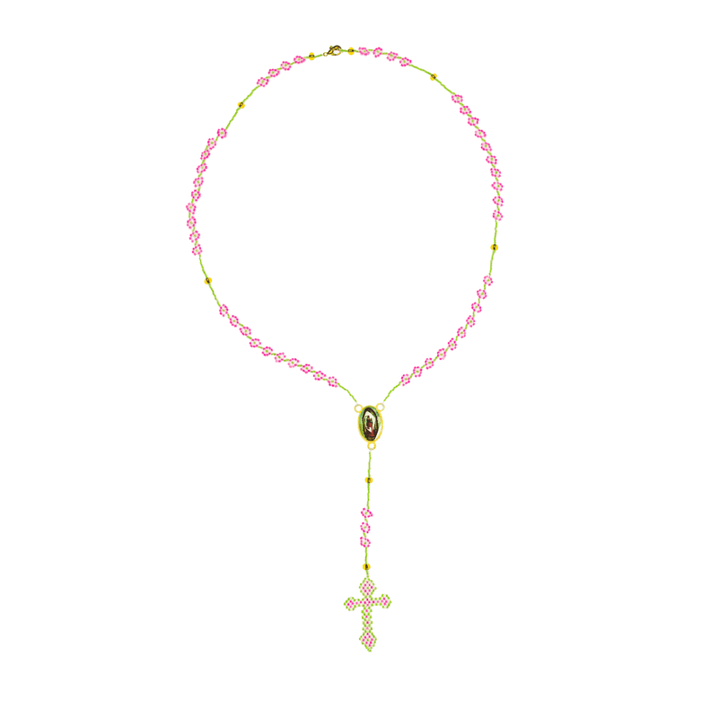 Thalia Beaded Rosary in Neon Green and Pink - Josephine Alexander Collective