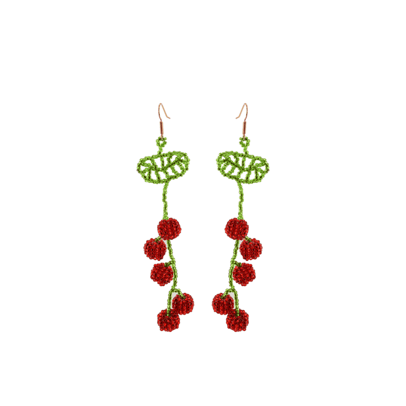 Hanging Cherry Beaded Earrings - Josephine Alexander Collective