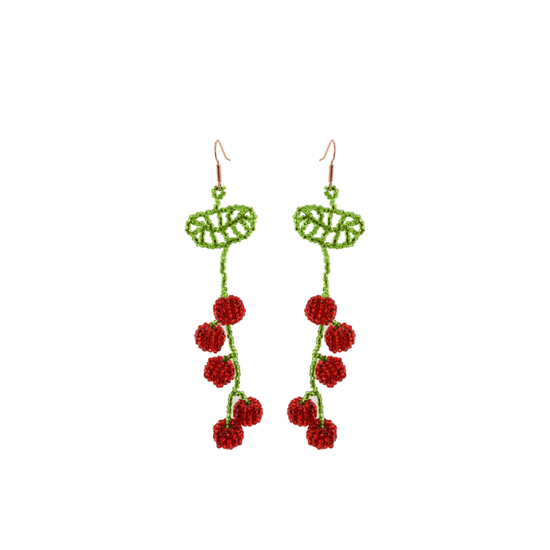 Hanging Cherry Beaded Earrings - Josephine Alexander Collective