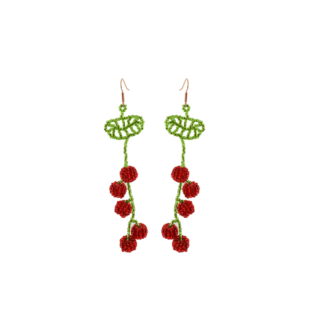 Hanging Cherry Beaded Earrings - Josephine Alexander Collective