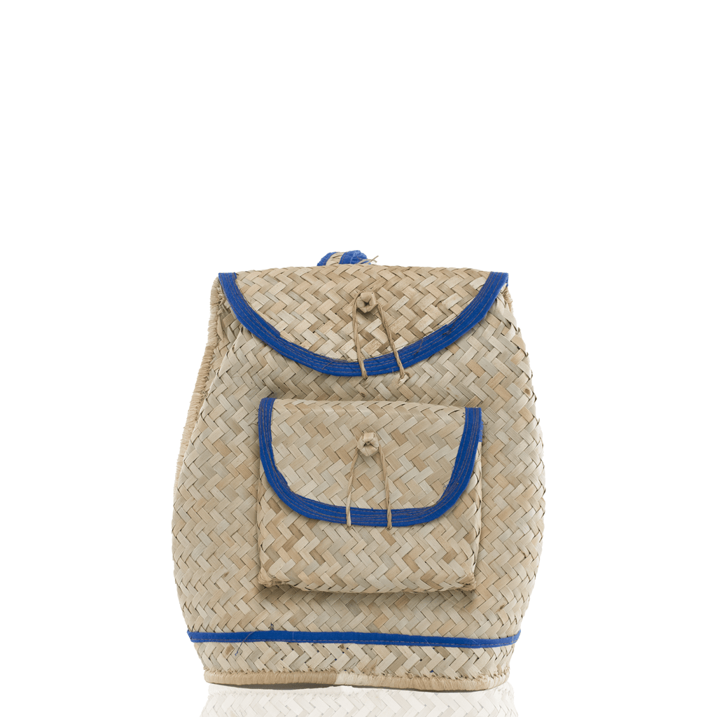 Woven Straw Backpack - Blue - Josephine Alexander Collective