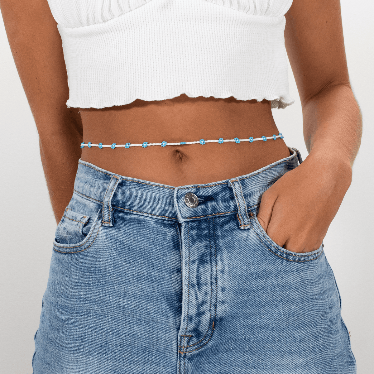 Daisy Body Chain - Pearl White and Blue - Josephine Alexander Collective