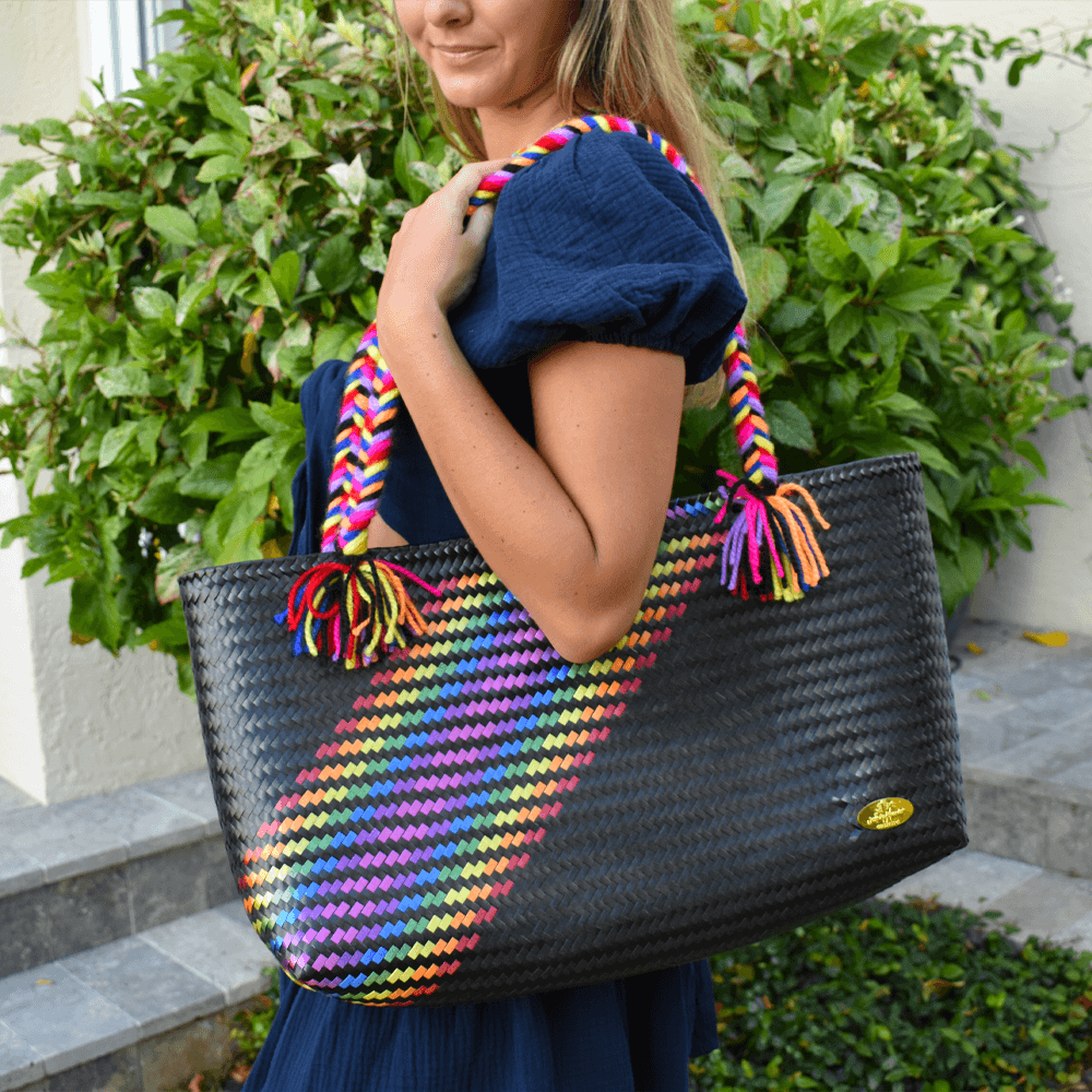 The Nicky Bag in Black Splash of Rainbow - Josephine Alexander Collective