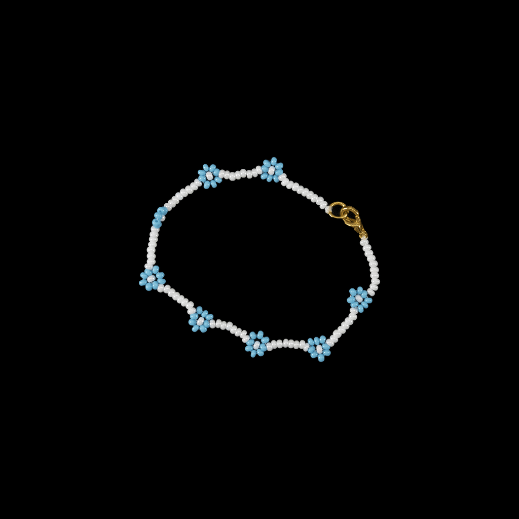 Beaded Daisy Bracelet in Pearl and Blue - Josephine Alexander Collective