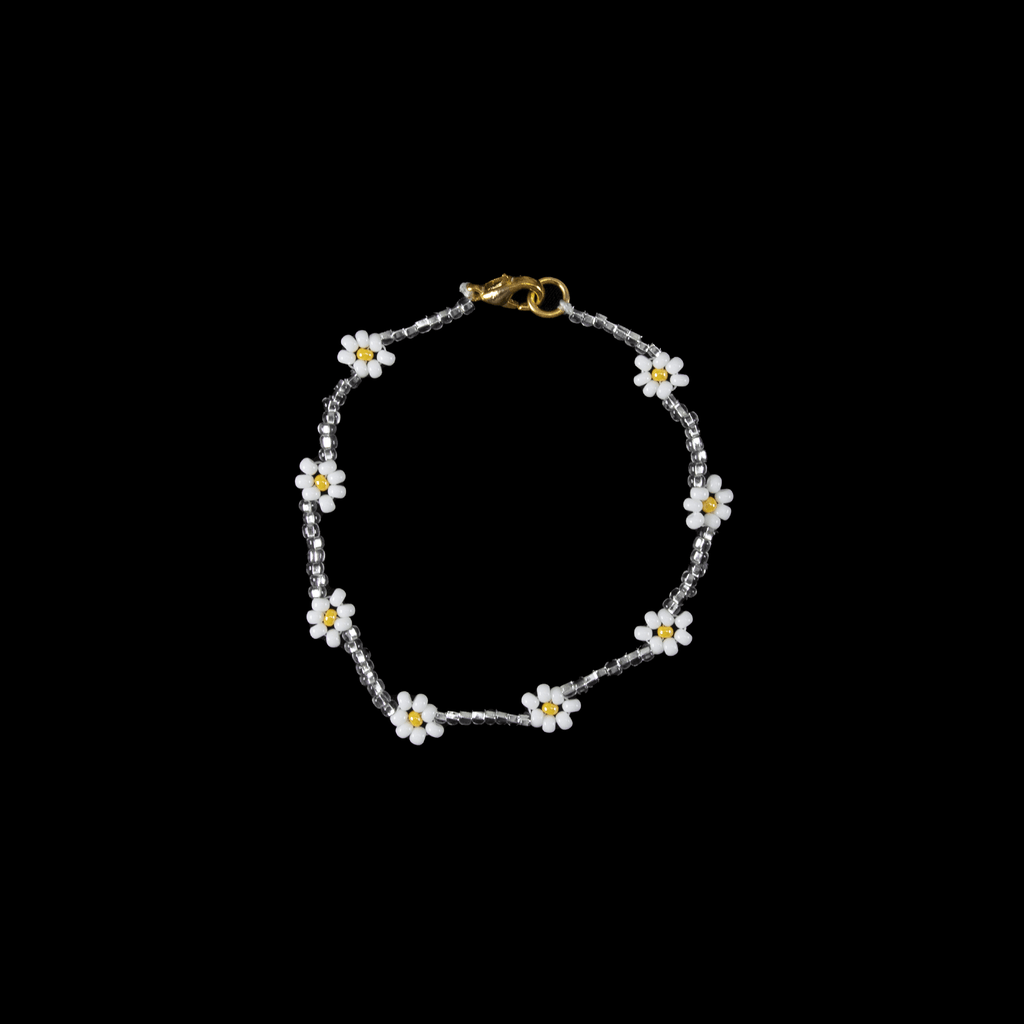 Beaded Daisy Bracelet in Clear and White - Josephine Alexander Collective