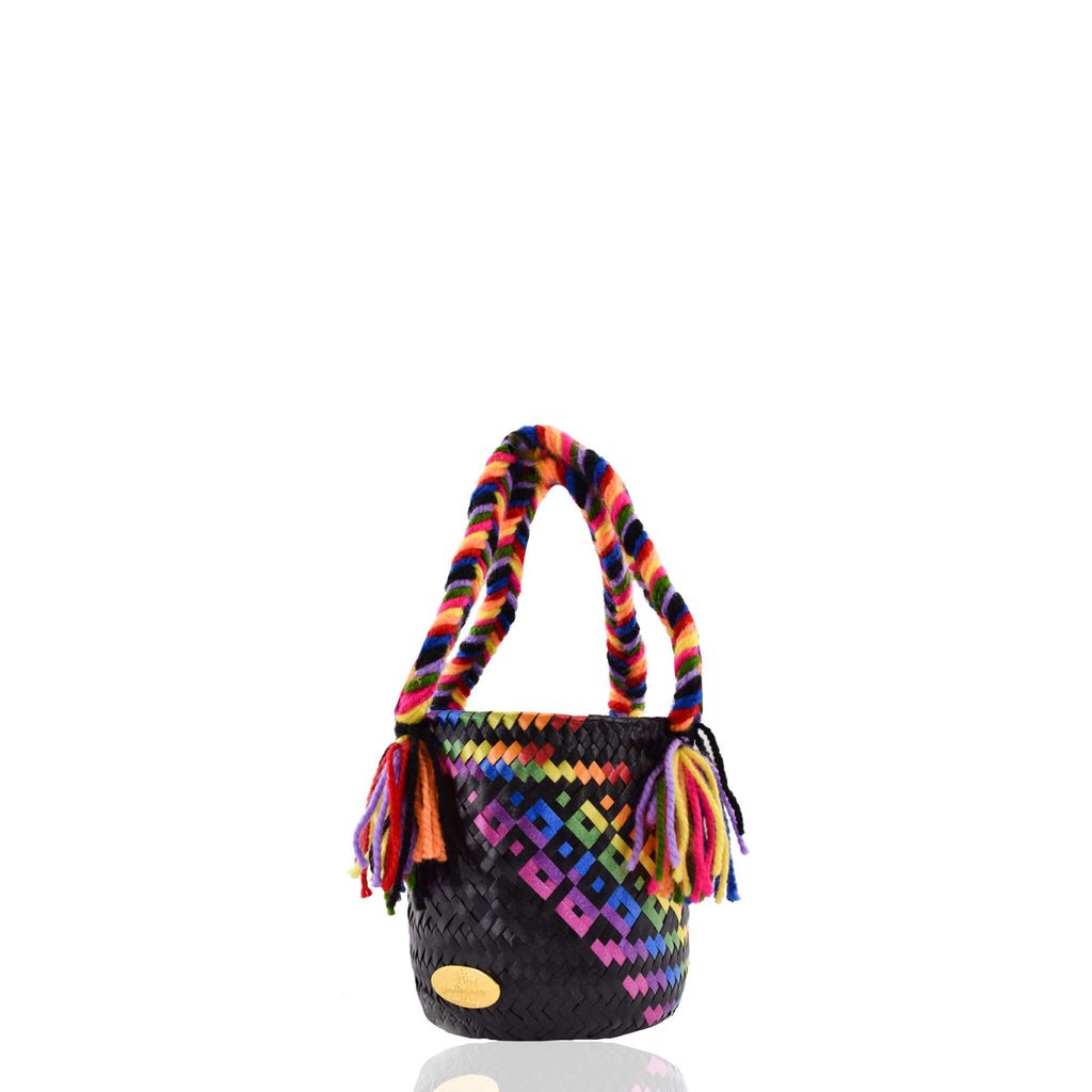 Mini Bucket Bag in Black Splash of Rainbow - Josephine Alexander Collective