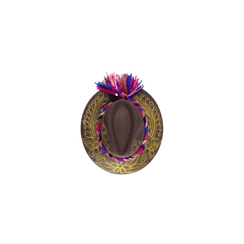 Carmen Hand - Painted Hat - Brown and Gold Design - Josephine Alexander Collective