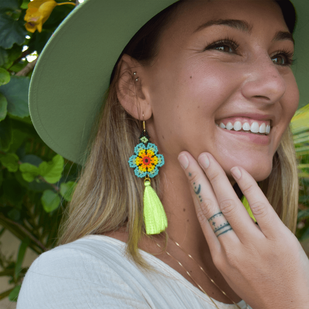 Dancing Flower Tassel Earrings in Key Lime - Josephine Alexander Collective