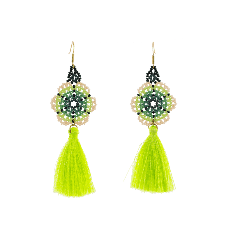 Dancing Flower Tassel Earrings in Key Lime - Josephine Alexander Collective