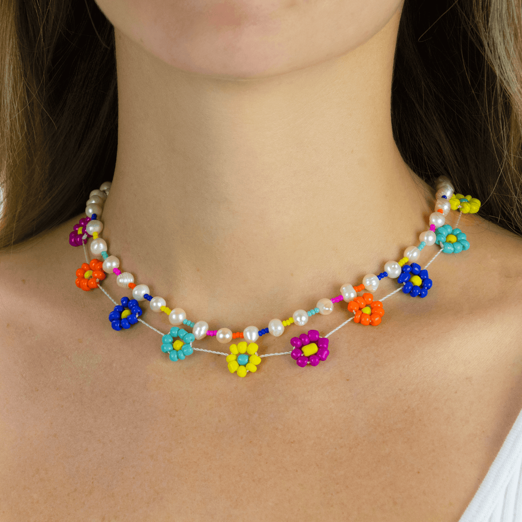 Flower Power Necklace Stack in Pearl Rainbow - Josephine Alexander Collective