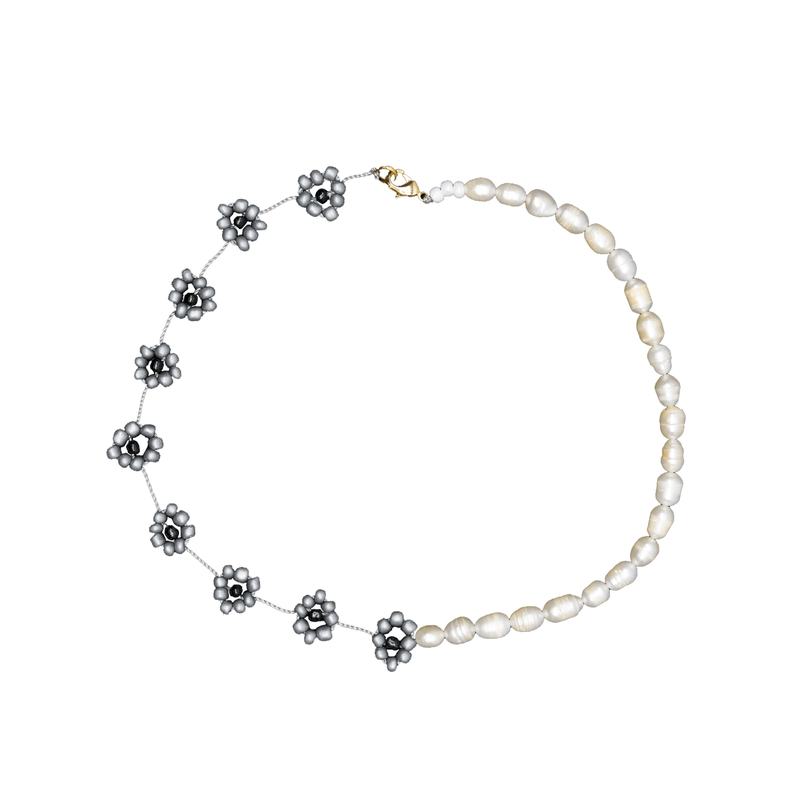 Large Daisy Chain Pearl Necklace in Grey - Josephine Alexander Collective