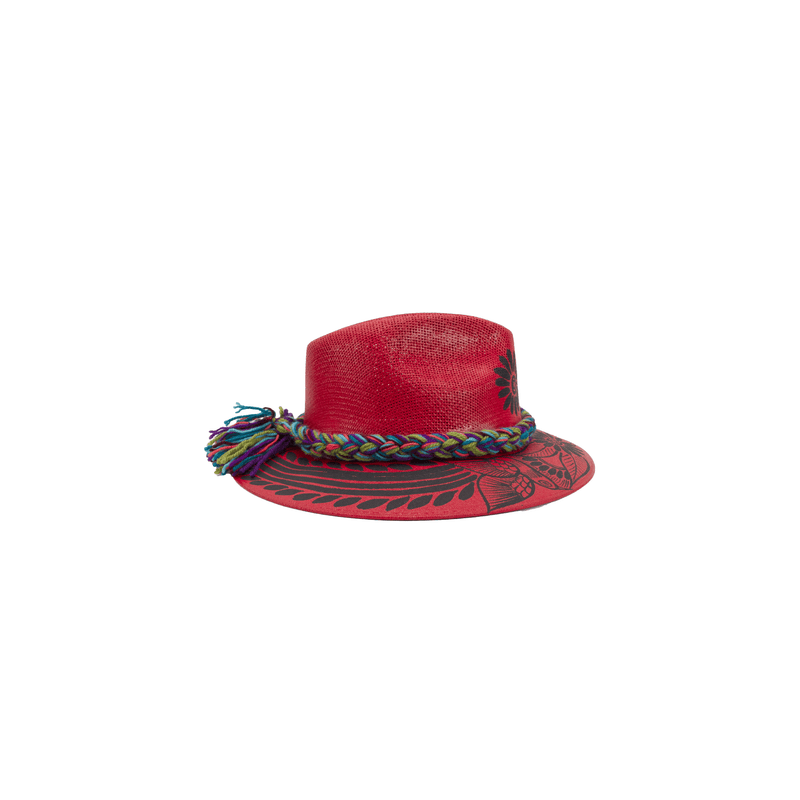 Carmen Hand- Painted Hat - Red and Black Birds - Josephine Alexander Collective