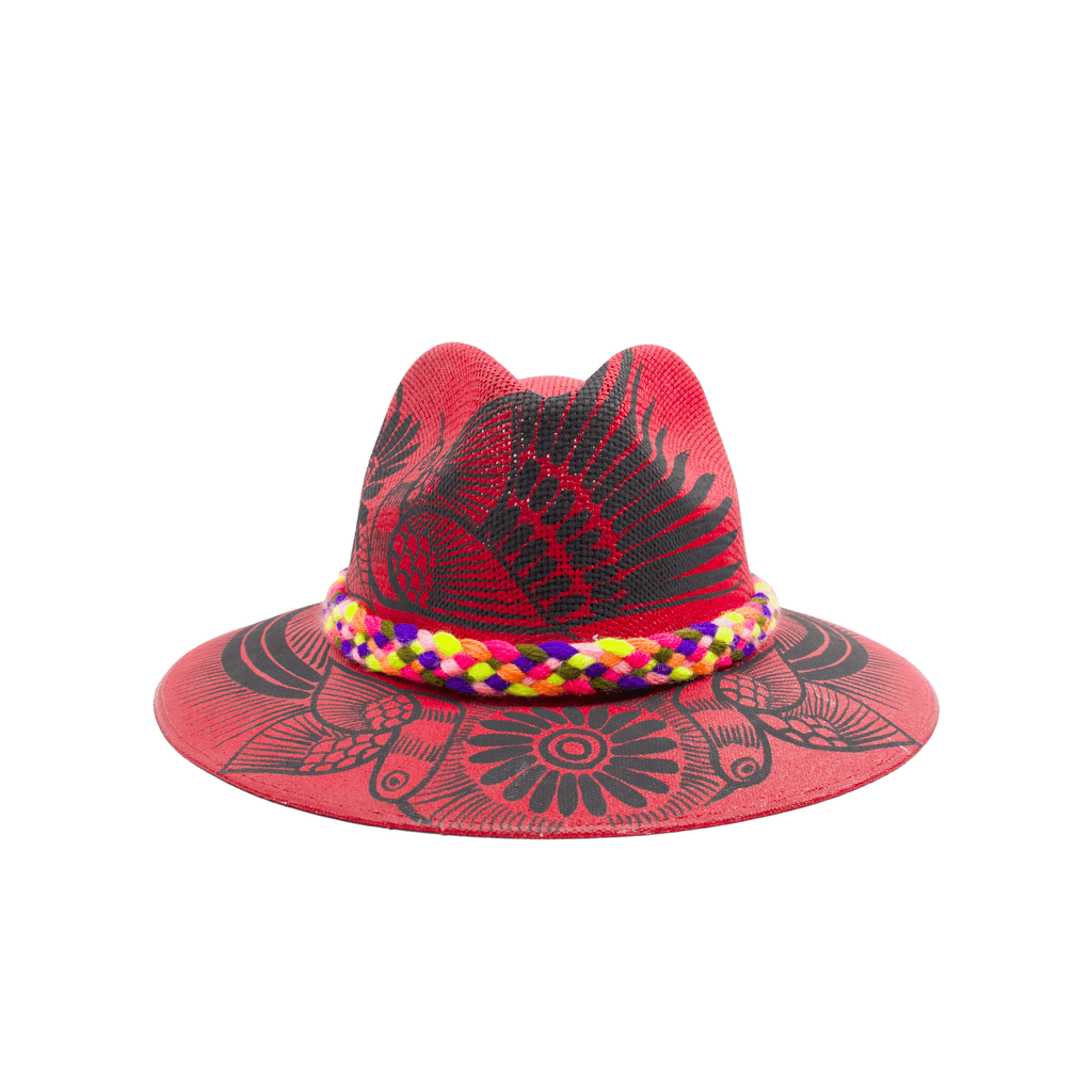 Carmen Hand-Painted Hat - Red and Black Birds - Josephine Alexander Collective