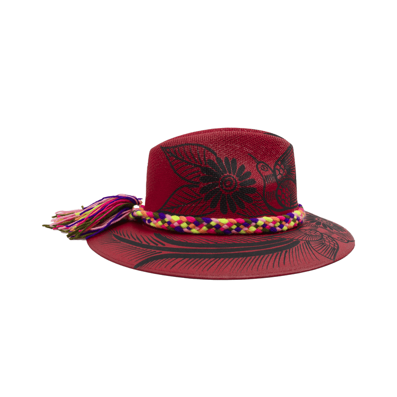 Carmen Hand-Painted Hat - Red and Black Birds - Josephine Alexander Collective